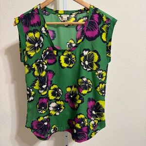 J. Crew Factory Women’s Size 4 Green Sleeveless Blouse with Bold Floral Print